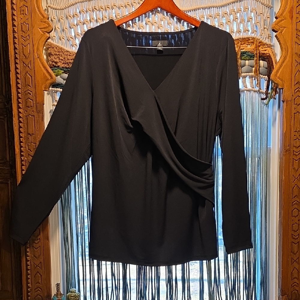 Jason Wu Black Draped Crossover Long-Sleeve Top